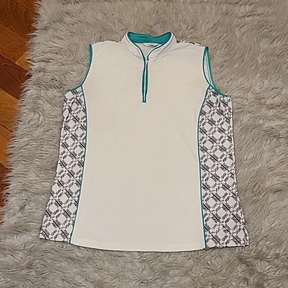 Lady Hagen womens white, green and black pattern polyester stretch golf tank top - Picture 1 of 6